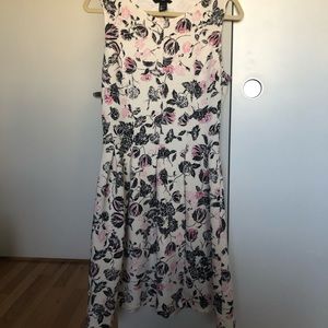 Floral dress - cream base w/ pink&charcoal flowers